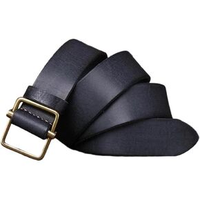 Men's Leather Belt - 3.8 cm Solid Cowhide with Smooth Buckle for Jeans in Kuwait