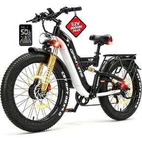 E·Bycco 2026 9000W Peak Dual Motor Bike، خلايا LG 52V 30AH، دراجة إلكترونية بإطارات سميكة 26 بوصة للبالغين، سرعة قصوى 50-55 ميل في الساعة، دراجة إلكترونية طويلة المدى 100 ميل، تعليق كامل وفرامل قرصية هيدروليكية in Kuwait