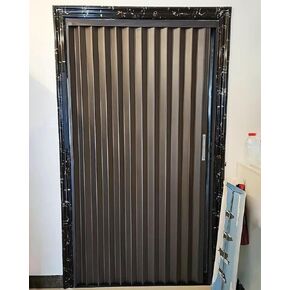 Brown Blackout Accordion Folding Door Screen - Aluminum Interior Privacy Door with Lock & Key, 44x80in Folding Closet Partition for Bedrooms & Front Door Privacy Solution in Kuwait