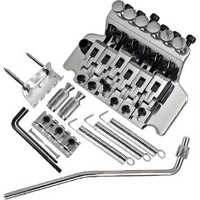 Double Locking Tremolo Bridge System with Arm - Compatible with Floyd Rose & Strat Electric Guitars, Chrome Replacement Part (Silver) in Kuwait