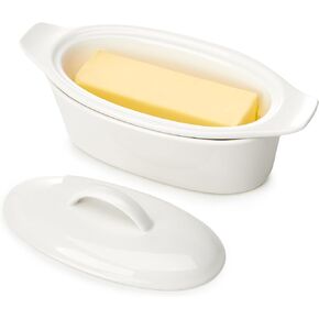 3-Piece Butter Dish with Water Reservoir, Porcelain Butter Boat with Lid, French Butter Keeper Crock, Large Butter Container for Countertop in Saudi Arabia