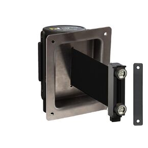 Montour Line WM115 Wall Mounted Retractable Belt Barrier with Magnetic Belt End, Recessed Mount, Black Casing (13 ft Black Belt) in Saudi Arabia