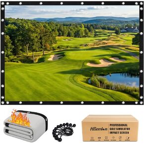 Gray Fireproof Golf Simulator Impact Screen, 3D Air Mesh Impact Screen Heavy Duty, Ultra Clear HD Golf Projector Hitting Screens for Home Garage Indoor Training with Grommets & Bungee Cords in Kuwait
