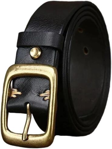 Unisex Leather Belt - 3.3 cm Solid Cowskin with Brass Pin Buckle for Casual Wear in Kuwait