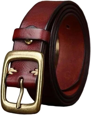 Unisex Leather Belt - 3.3 cm Solid Cowskin with Brass Pin Buckle for Casual Wear in Kuwait