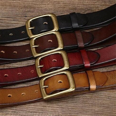 Unisex Leather Belt - 3.3 cm Solid Cowskin with Brass Pin Buckle for Casual Wear in Kuwait