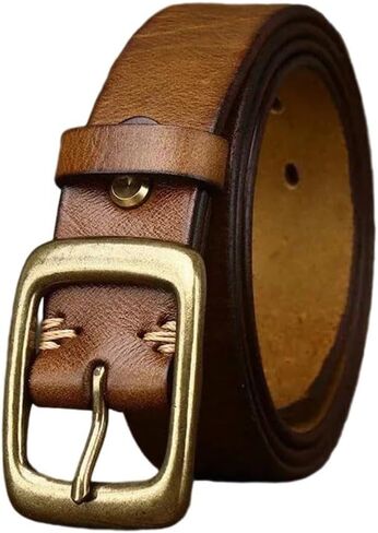 Unisex Leather Belt - 3.3 cm Solid Cowskin with Brass Pin Buckle for Casual Wear in Kuwait