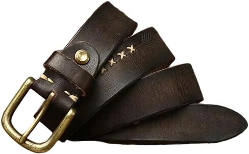 Men's Leather Belt - 3.3 cm Solid Cowhide with Brass Buckle for Western Style in Kuwait