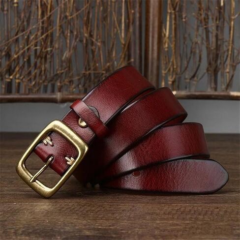 Unisex Leather Belt - 3.3 cm Solid Cowskin with Brass Pin Buckle for Casual Wear in Kuwait