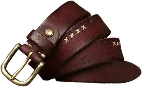 Men's Leather Belt - 3.3 cm Solid Cowhide with Brass Buckle for Western Style in Kuwait
