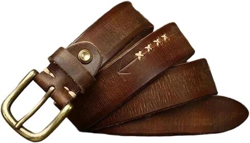 Men's Leather Belt - 3.3 cm Solid Cowhide with Brass Buckle for Western Style in Kuwait