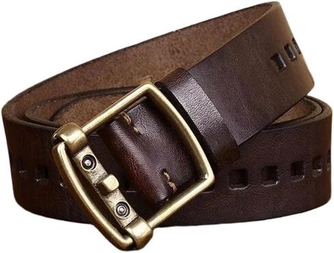 Men's Leather Belt - 3.8 cm Solid Cowhide with Brass Buckle, Classic Western in Kuwait