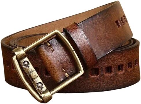 Men's Leather Belt - 3.8 cm Solid Cowhide with Brass Buckle, Classic Western in Kuwait