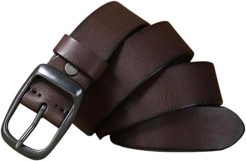 Men's Leather Belt - 3.3 cm Solid Cowhide with Brass Buckle for Jeans and Trousers in Kuwait
