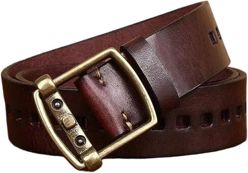 Men's Leather Belt - 3.8 cm Solid Cowhide with Brass Buckle, Classic Western in Kuwait