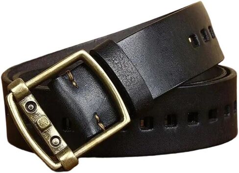 Men's Leather Belt - 3.8 cm Solid Cowhide with Brass Buckle, Classic Western in Kuwait