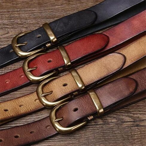 Unisex Leather Belt - 3.3 cm Solid Cowhide with Pin Buckle, Korean Style for Jeans in Kuwait