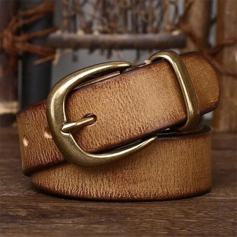 Unisex Leather Belt - 3.3 cm Solid Cowhide with Pin Buckle, Korean Style for Jeans in Kuwait