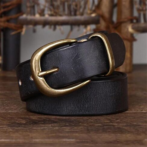 Unisex Leather Belt - 3.3 cm Solid Cowhide with Pin Buckle, Korean Style for Jeans in Kuwait