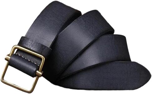 Men's Leather Belt - 3.8 cm Solid Cowhide with Smooth Buckle for Jeans in Kuwait