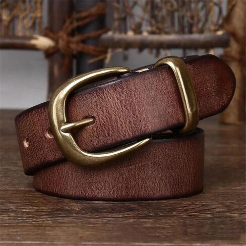 Unisex Leather Belt - 3.3 cm Solid Cowhide with Pin Buckle, Korean Style for Jeans in Kuwait