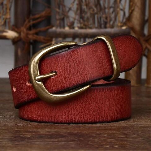 Unisex Leather Belt - 3.3 cm Solid Cowhide with Pin Buckle, Korean Style for Jeans in Kuwait