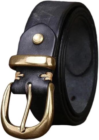 Unisex Leather Belt - 3.3 cm Solid Cowhide with Pin Buckle, Korean Style for Jeans in Kuwait