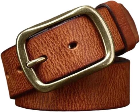 Men's Western Belt - 3.8 cm Wide Solid Cowhide with Brass Buckle for Jeans in Kuwait
