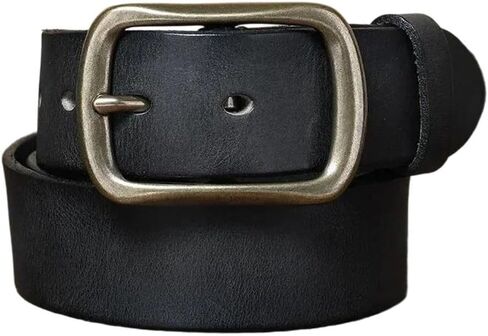 Men's Leather Belt - 3.8 cm Solid Cowhide with Brass Buckle for Jeans in Kuwait