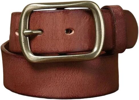 Men's Leather Belt - 3.8 cm Solid Cowhide with Brass Buckle for Jeans in Kuwait