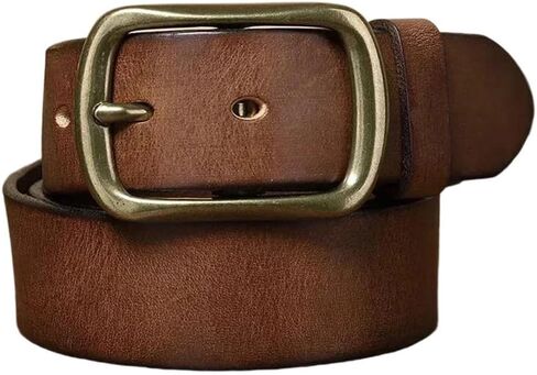 Men's Leather Belt - 3.8 cm Solid Cowhide with Brass Buckle for Jeans in Kuwait