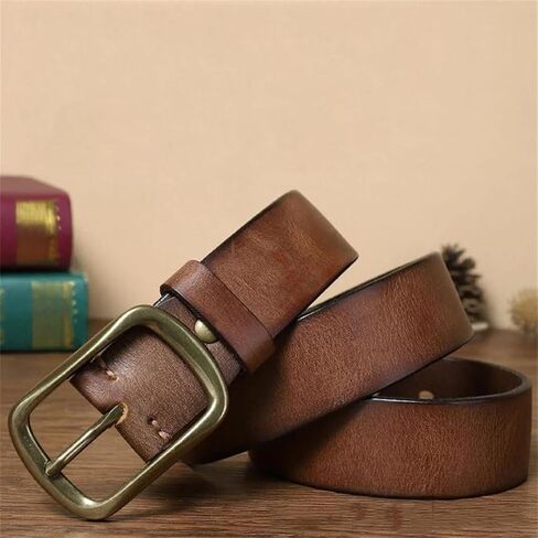 Men's Leather Belt - 3.8 cm Solid Cowhide with Brass Buckle for Jeans in Kuwait