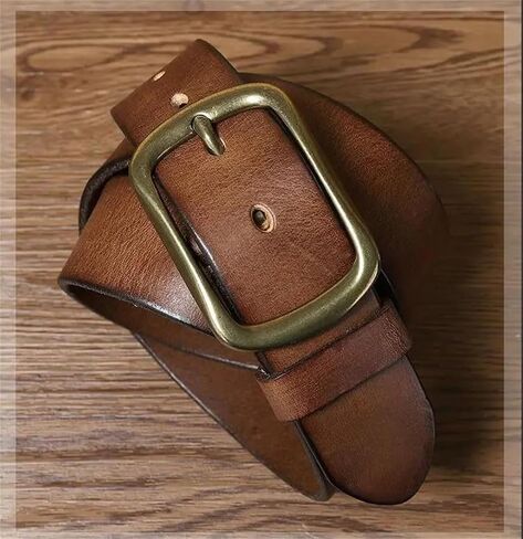 Men's Leather Belt - 3.8 cm Solid Cowhide with Brass Buckle for Jeans in Kuwait