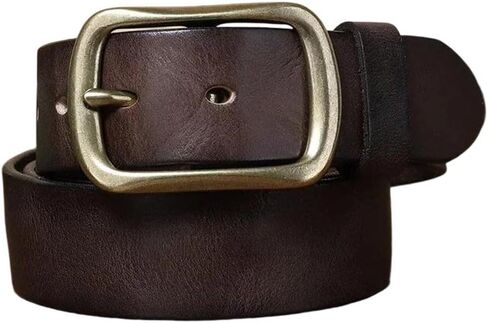 Men's Leather Belt - 3.8 cm Solid Cowhide with Brass Buckle for Jeans in Kuwait