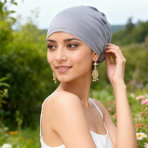 1Pc Women's Solid Color Chemotherapy Cap, Unisex Sleep Cap, Pre-Strap Elastic Headscarf, Specifically for Cancer/Hair Loss in Kuwait