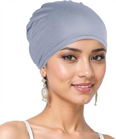 1Pc Women's Solid Color Chemotherapy Cap, Unisex Sleep Cap, Pre-Strap Elastic Headscarf, Specifically for Cancer/Hair Loss in Kuwait