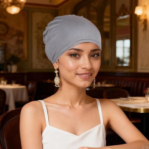 1Pc Women's Solid Color Chemotherapy Cap, Unisex Sleep Cap, Pre-Strap Elastic Headscarf, Specifically for Cancer/Hair Loss in Kuwait