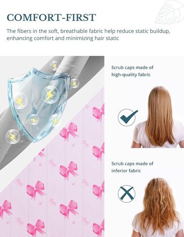 Scrub Caps Women Ponytail – Pink Bow Double-Sided Printed Surgical Hat with Buttons and Sweatband, Soft Nurse Cap for Long Hair, Helps Reduce Static Buildup in Kuwait