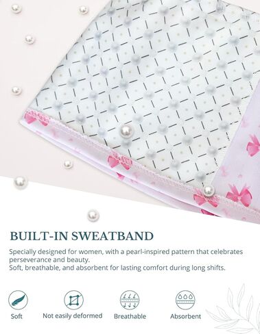 Scrub Caps Women Ponytail – Pink Bow Double-Sided Printed Surgical Hat with Buttons and Sweatband, Soft Nurse Cap for Long Hair, Helps Reduce Static Buildup in Kuwait