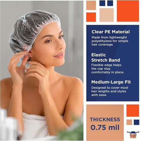 EZGOODZ Shower Caps/PE 0.75 mil/Elastic Stretch Band in Kuwait