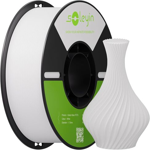 خيوط SOLEYIN PETG 1.75 مم، خيوط طابعة ثلاثية الأبعاد عالية القوة، دقة الأبعاد ± 0.02 مم، بكرة 1 كجم (2.2 رطل)، أبيض in Kuwait