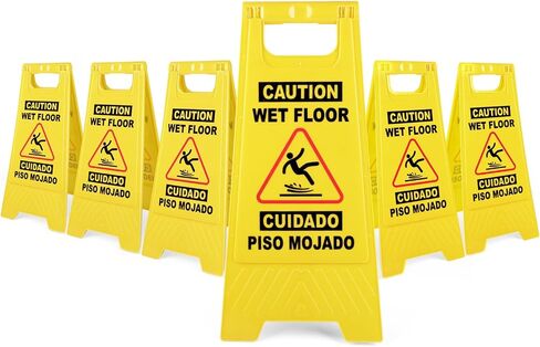 XPCARE 24 Inches Caution Wet Floor Sign, 6PACK Yellow Bilingual Double-Sided Safety Warning Signs,A Frame Safety Wet Floor Signs Commercial in Saudi Arabia