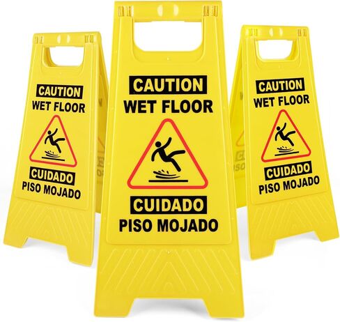 XPCARE 24 Inches Caution Wet Floor Sign, 6PACK Yellow Bilingual Double-Sided Safety Warning Signs,A Frame Safety Wet Floor Signs Commercial in Saudi Arabia
