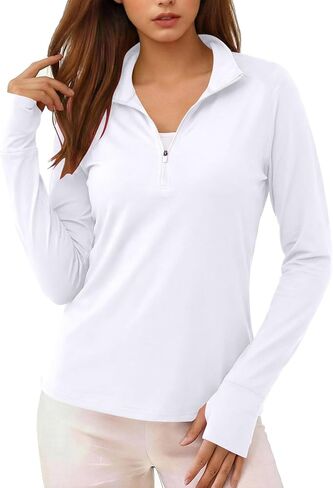 Women's Shirt Long Sleeve Sun Protect Hiking | Women Long Sleeve Shirts Sun Protection 1/4 Zip Summer Quick Dry Hiking Shirts Pullover with Thumb Hole in Kuwait