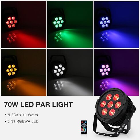 LED Stage Par Light: 70W RGBWA 5IN1 LED Par Can Sound Activated Multi Modes by Remote & DMX Control for DJ Event Wedding Church Party Club Christmas Halloween in Kuwait