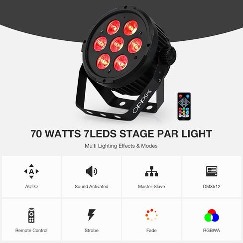 LED Stage Par Light: 70W RGBWA 5IN1 LED Par Can Sound Activated Multi Modes by Remote & DMX Control for DJ Event Wedding Church Party Club Christmas Halloween in Kuwait