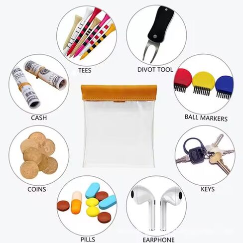 Golf Tee Pouch with Carabiner Hook Quick Release Closure PVC Clear Golfing Tee Bag Pocket Organizer for Wood Golf Tees 2 3/4 inch 3-1/4" Professional Plastic Golfing Tees in Kuwait