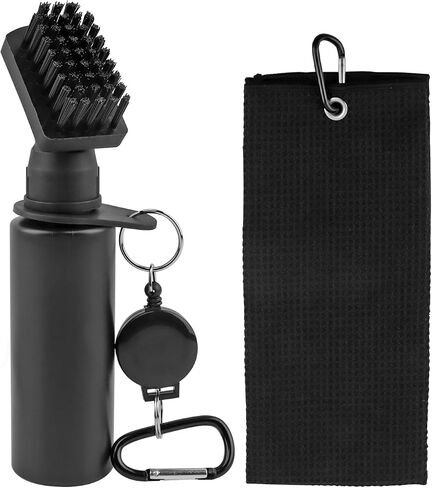 Golf Club Cleaner Brush with Water - Heavy Duty Retractable Clip, Refillable Squeeze Bottle for Easy Cleaning with Nylon Bristles, Include Waffle Microfiber Towel, Golf Accessories for Men in Kuwait
