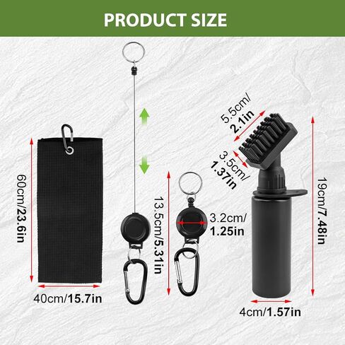 Golf Club Cleaner Brush with Water - Heavy Duty Retractable Clip, Refillable Squeeze Bottle for Easy Cleaning with Nylon Bristles, Include Waffle Microfiber Towel, Golf Accessories for Men in Kuwait