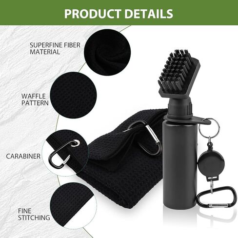Golf Club Cleaner Brush with Water - Heavy Duty Retractable Clip, Refillable Squeeze Bottle for Easy Cleaning with Nylon Bristles, Include Waffle Microfiber Towel, Golf Accessories for Men in Kuwait